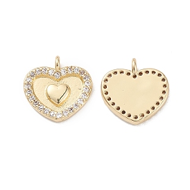 Rack Plating Brass Micro Pave Clear Cubic Zirconia Charms, Heart Charms, Long-Lasting Plated, Cadmium Free & Lead Free