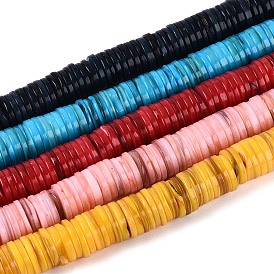 Естественных пресноводных оболочки бисер нитей, диск, окрашенные, Heishi бусы