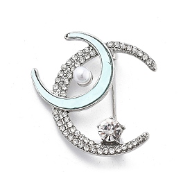 Alloy Crystal Rhinestone Double Moon Brooches, with Acrylic