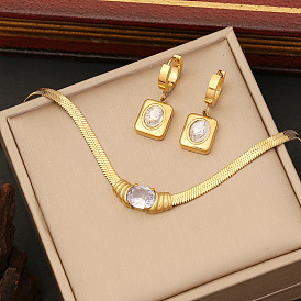 Chic Stainless Steel Necklace Set with Cube Pendant - N1048