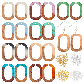 Kits de fabricación de pendientes colgantes de bricolaje, 20 piezas 10 colores resina y colgantes de madera de nogal, oval, 40 piezas 2 ganchos de latón para pendientes de colores y anillos de salto de latón estilo 40 piezas 2