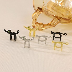 Cat Shape Alloy Clip-on Earrings, with Rhinestone