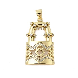 Lock Shape Rack Plating Brass With Micro Pave Cubic Zirconia Pendants, Long-Lasting Plated, Lead Free & Cadmium Free