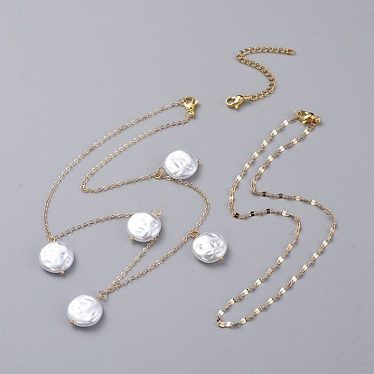 Pendant Necklace Sets, with Brass Cable Chains, ABS Plastic Imitation Pearl Beads, 304 Stainless Steel Curb Chains and Lobster Claw Clasps