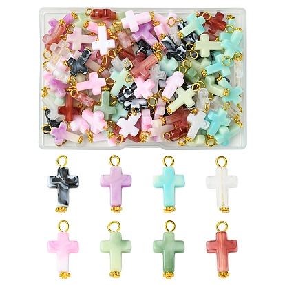 100pcs colgantes de acrílico, Con hallazgos de hierro de oro, dos tonos, encantos cruzados