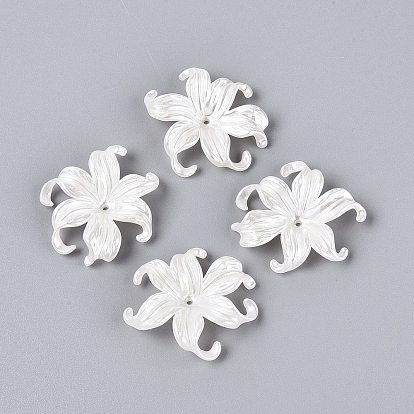 ABS Plastic Imitation Pearl Bead Caps, 5-Petal Flower