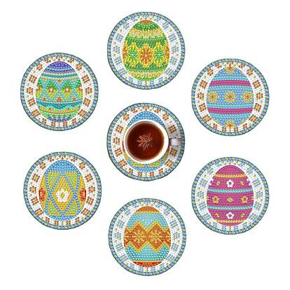 DIY Easter Theme Cup Mats Diamond Painting Kits, Including Flat Round Coasters, Cork Pads, Iron Coaster Holder, Resin Rhinestones, Diamond Sticky Pen, Tray Plate and Glue Clay