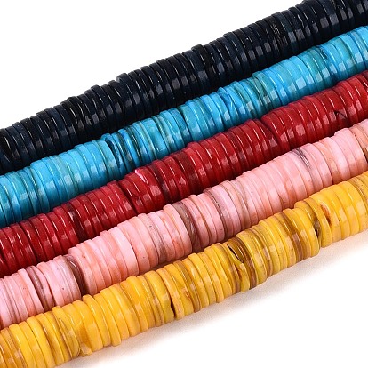 Естественных пресноводных оболочки бисер нитей, диск, окрашенные, Heishi бусы