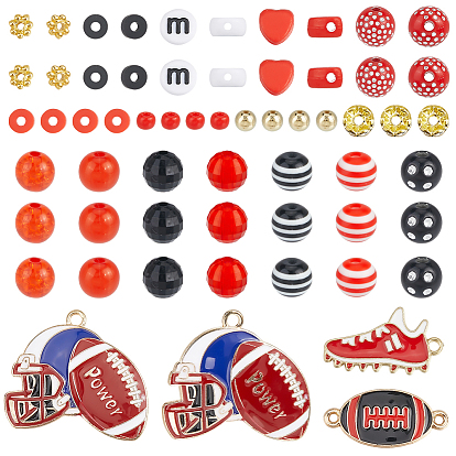 Наборы для самостоятельного изготовления бусин для регби, включая шарики из смолы, Акриловые бусины, Полимерная глина бисера, Бисер из стекла , бусины из сплава, CCB пластиковые шарики, черный и красный