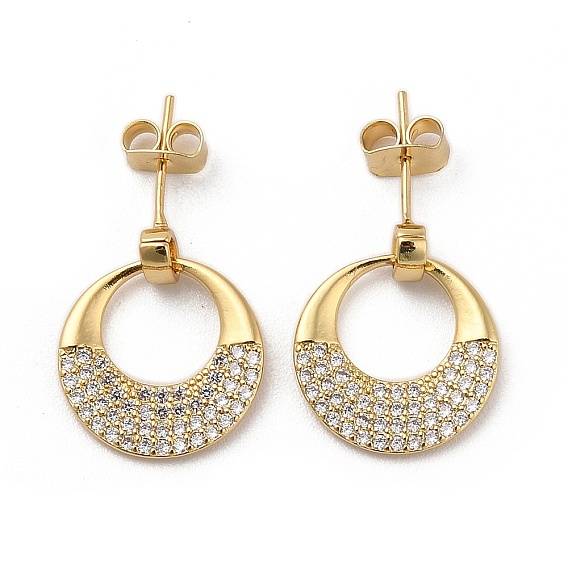 Brass Micro Pave Cubic Zirconia Dangle Stud Earrings, Twist Donut