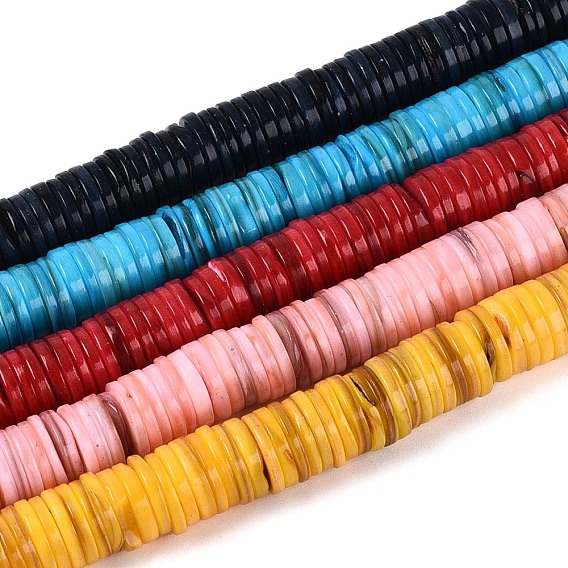 Естественных пресноводных оболочки бисер нитей, диск, окрашенные, Heishi бусы