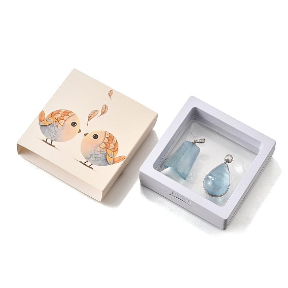 2шт. подвески из натурального аквамарина, класс AAA, разнообразные, с родиевым покрытием 925 из стерлингового серебра с защелками на дужках и бумажной обложкой, пластиковая плавающая рамка, платина