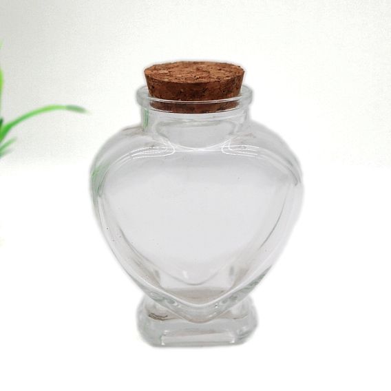 Стеклянная бусина контейнеры, бутылка желаний в форме сердца с пробкой