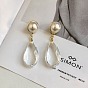 Brass & Imitation Pearl Round Stud Earrings, Resin Teardrop Dangle Earrings for Women