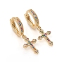 Brass Micro Pave Cubic Zirconia Huggie Hoop Earrings, Long-Lasting Plated, Cross, Colorful