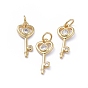 Brass Micro Pave Cubic Zirconia Pendants, with Jump Rings, Long-Lasting Plated, Heart Key