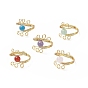 Gemstone Round Beaded Finger Ring, Golden Copper Wire Wrapped Jewelry for Women