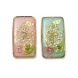 Plating Brass & Transparent Epoxy Resin & Dried Flower Pendants, Rectangle with Flower & Butterfly Pattern Charm, with Glitter Powder