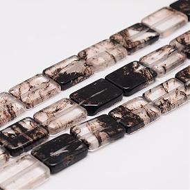 Brins de billes de quartz rutiles noirs synthetiques, rectangle