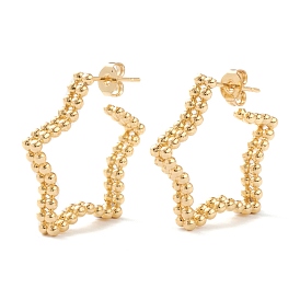 Brass Half Hoop Earrings, Stud Earrings, with Ear Nuts, Star