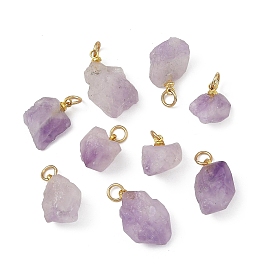 Pendentifs en améthyste naturelle brute brute, breloques en forme de pépites avec anneaux de jonction ouverts en acier inoxydable, or