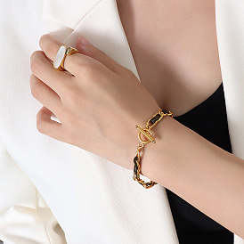 Ensemble de bijoux minimaliste en acier et titane, collier et bracelet en cuir pour femmes