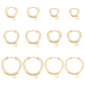 12Pcs 6 Style 201 Stainless Steel Huggie Hoop Earring Findings, with Horizontal Loop and 316 Surgical Stainless Steel Pin