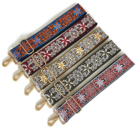Polyester Jacquard Flower Bag Straps, with Golden Plated Alloy Swivel Clasps