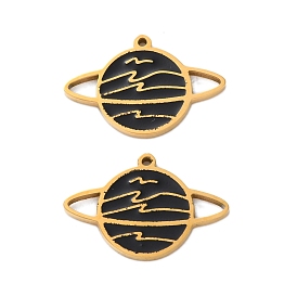 Ion Plating(IP) 304 Stainless Steel Enamel Pendants, Real 18K Gold Plated, Planet Charm