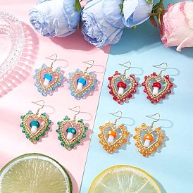 Серьги-подвески в форме сердца с грибом ручной работы в технике лэмпворк, с круглыми стеклянными бусинами класса А и подвесками из сплава с открытым оправой, гальванизированными стеклянными бусинами и 308 крючками для сережек из нержавеющей стали, золотые