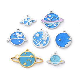 304 Stainless Steel Enamel Pendants, Planet Charm