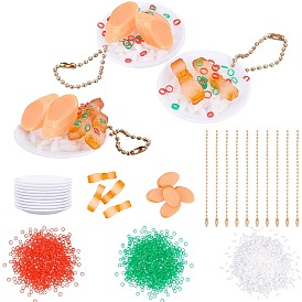 Olycraft DIY Imitation Food Jewelry Making Finding Kits, Including Hot Pepper Slice & Rice & Streaky Pork PVC & ABS Plastic Pretending Prop Decorations, Iron Ball Chains