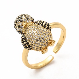 Cubic Zirconia Penguin Open Cuff Ring, Brass Jewelry for Women