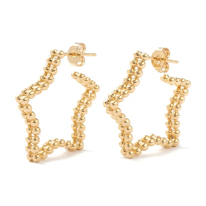 Brass Half Hoop Earrings, Stud Earrings, with Ear Nuts, Star