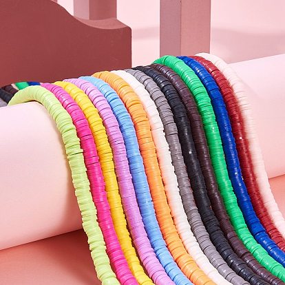 14 Strands 14 Colors Flat Round Eco-Friendly Handmade Polymer Clay Beads, Disc Heishi Beads for Hawaiian Earring Bracelet Necklace Jewelry Making