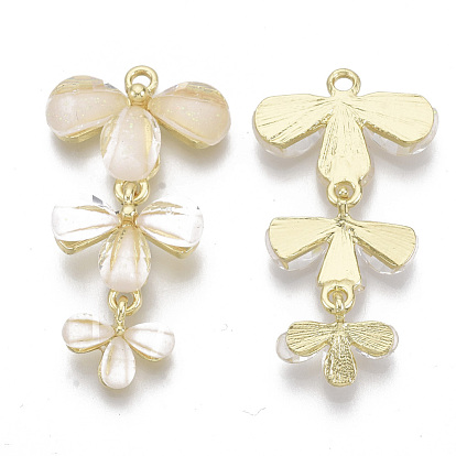 Acrylic Pendants, with Light Gold Plated Alloy Findings, Flower