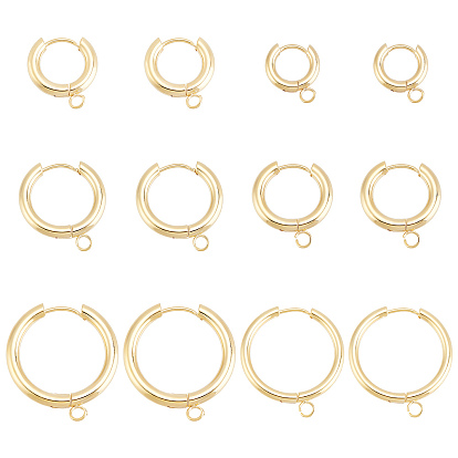 12Pcs 6 Style 201 Stainless Steel Huggie Hoop Earring Findings, with Horizontal Loop and 316 Surgical Stainless Steel Pin