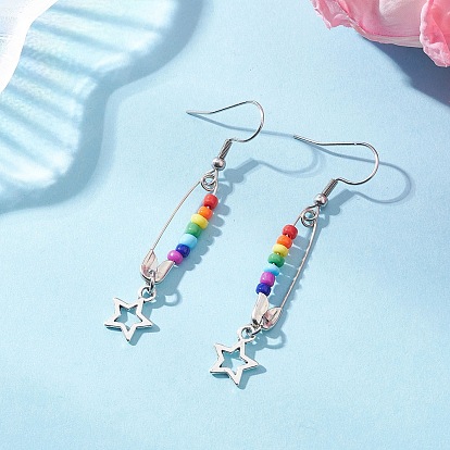 Чакра 304 серьги-подвески в форме звезд из нержавеющей стали и стекла, с железными булавками
