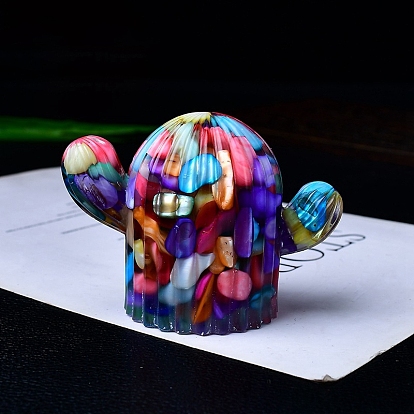 Resin Cactus Display Decoration, with Shell Chips inside Statues for Home Office Decorations