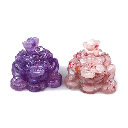 Resin Jin Chan Display Decoration, with Natural Gemstone Chips inside Statues for Home Office Decorations