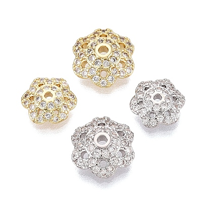 Колпачки для бусин из прозрачного кубического циркония из латуни, цветок