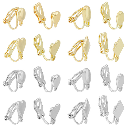 16шт 8 стиль сплав клипсы фурнитура, с горизонтальными петлями, сердце и плоский круглый и овальный и ромб
