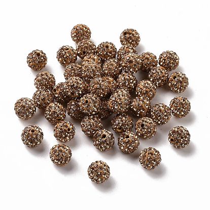 Pave Disco Ball Beads, Polymer Clay Rhinestone Beads, Round, PP13(1.9~2mm), 6 Rows Rhinestone, 10mm, Hole: 1.5mm
