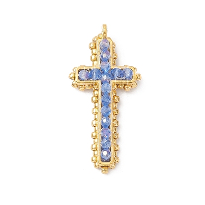 Подвески гальванизируйте стекла, крест очарование, с шариками из сплава и семян, граненые