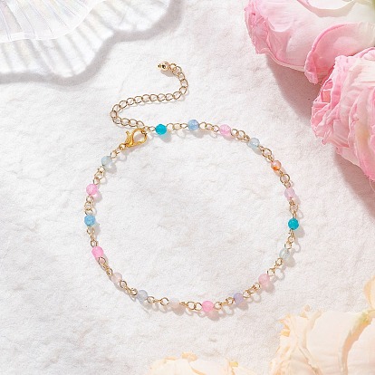 304 браслеты на ногу из круглозвенной ограненной цепи из нержавеющей стали и натурального агата (окрашенного и нагретого), золотые