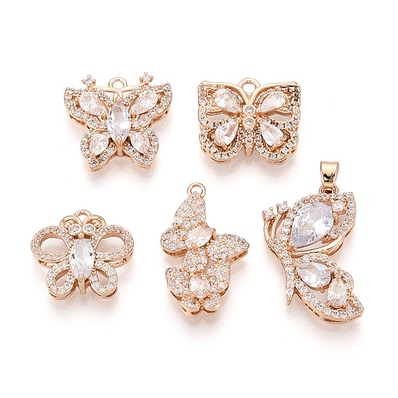Латунные микро проложить кубического циркония подвески, бабочка, золотые