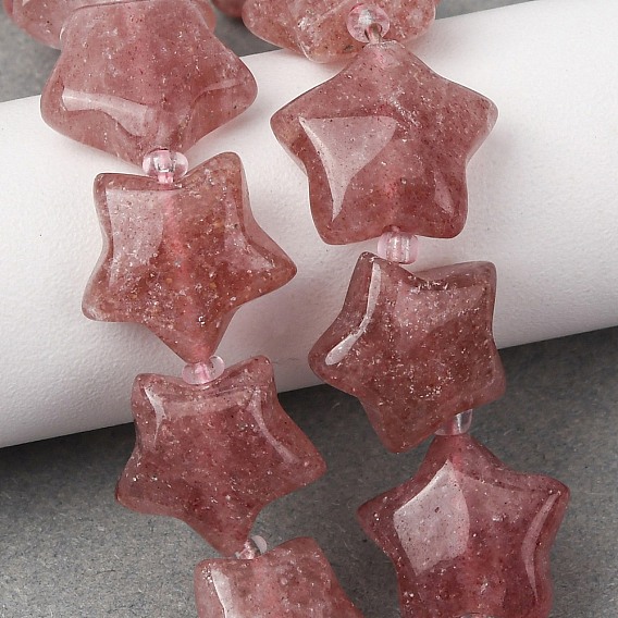 Синтетические клубничные кварцевые бусины, звезда, с бисером