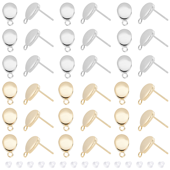 40 шт. 2 цвета 201 детали серьги-гвоздики из нержавеющей стали, с 304 штифтами из нержавеющей стали и горизонтальными петлями, овальные, с 80 пластиковыми ушными гайками