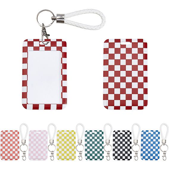 7 шт. 7 цветной пластиковый держатель для визиток с узором «тартан», с ремешками из искусственной кожи и стальной фурнитурой, прямоугольные