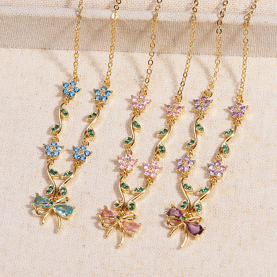 Подвеска-бант в виде цветка из латуни с инкрустацией кубическим цирконием для женщин.